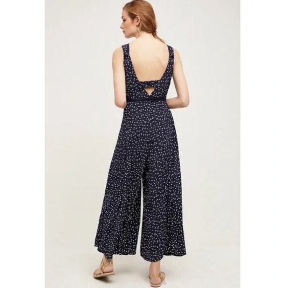 Anthropologie HD IN PARIS Tallulah Jumpsuit Navy Blue White Polka Dot Size 2 - Picture 2 of 10